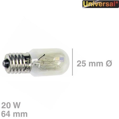 Klick zeigt Details von Lampe E17 20W 25mmØ 64mm 240V, Universal!