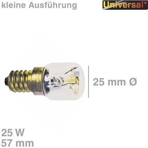 Klick zeigt Details von Lampe E14 25W Alternative Universal! 25mmØ 57mm 240V klein für Backofen Mikrowelle
