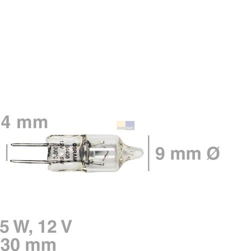 Klick zeigt Details von Lampe Halogenlampe G4 5W 12V, OT!, BSH-Gruppe/Bosch/Siemens.. 00069300.
