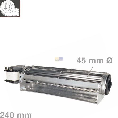 Klick zeigt Details von Querstromlüfter 240mm TypA Motor links QLK45/0024A2 Malag 167754 Lüfter Ventilator Nachtspeicher