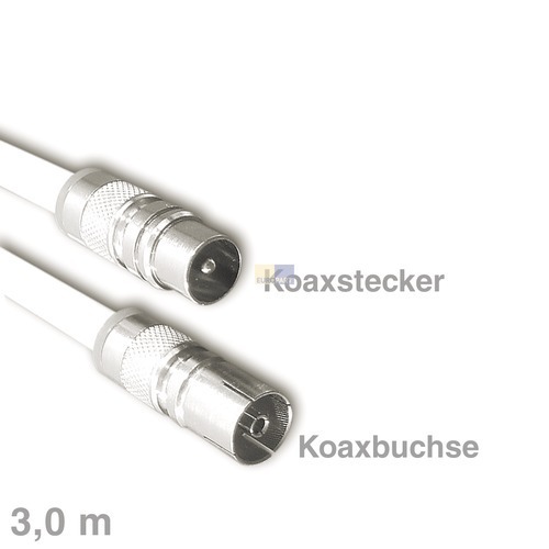 Klick zeigt Details von Kabel Koax-Hochgeflecht-Anschlusskabel Stecker/Buchse 3m,