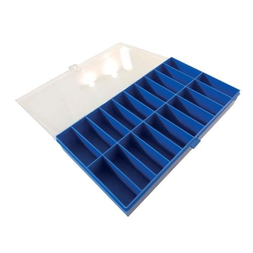 Klick zeigt Details von Kleinteilebox Sortimentskasten blau mit Verschluss
