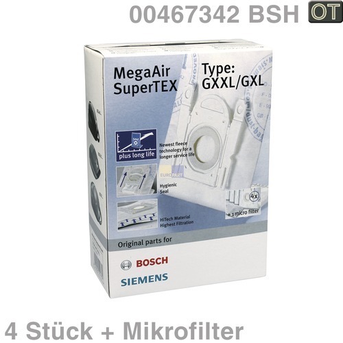 Klick zeigt Details von Filterbeutel BSH TypGXXL / TypGXL, OT!, BSH-Gruppe/Bosch/Siemens.. 00467342